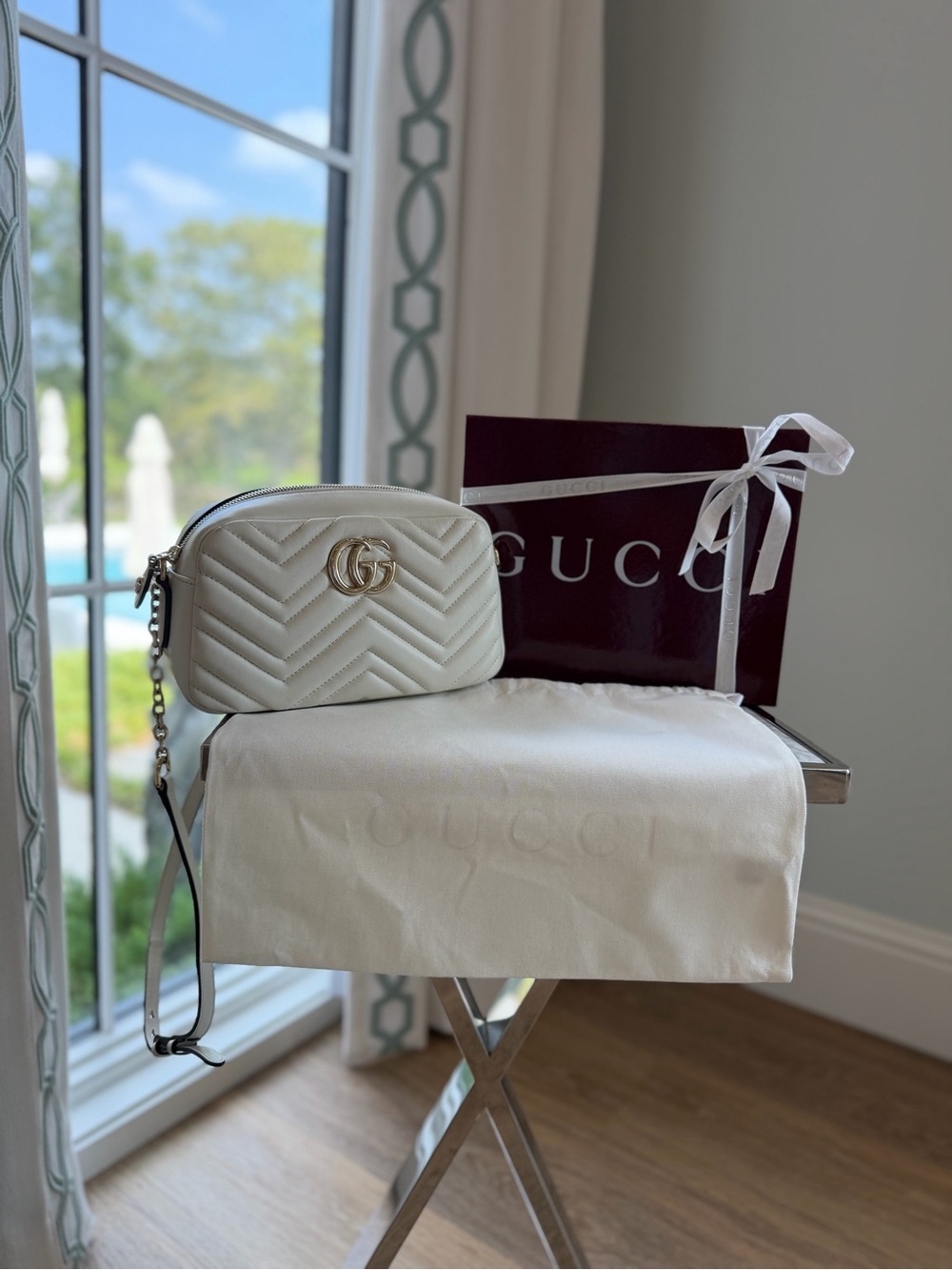 Gucci GG Marmont Small Matelassé Camera Bag Ivory White